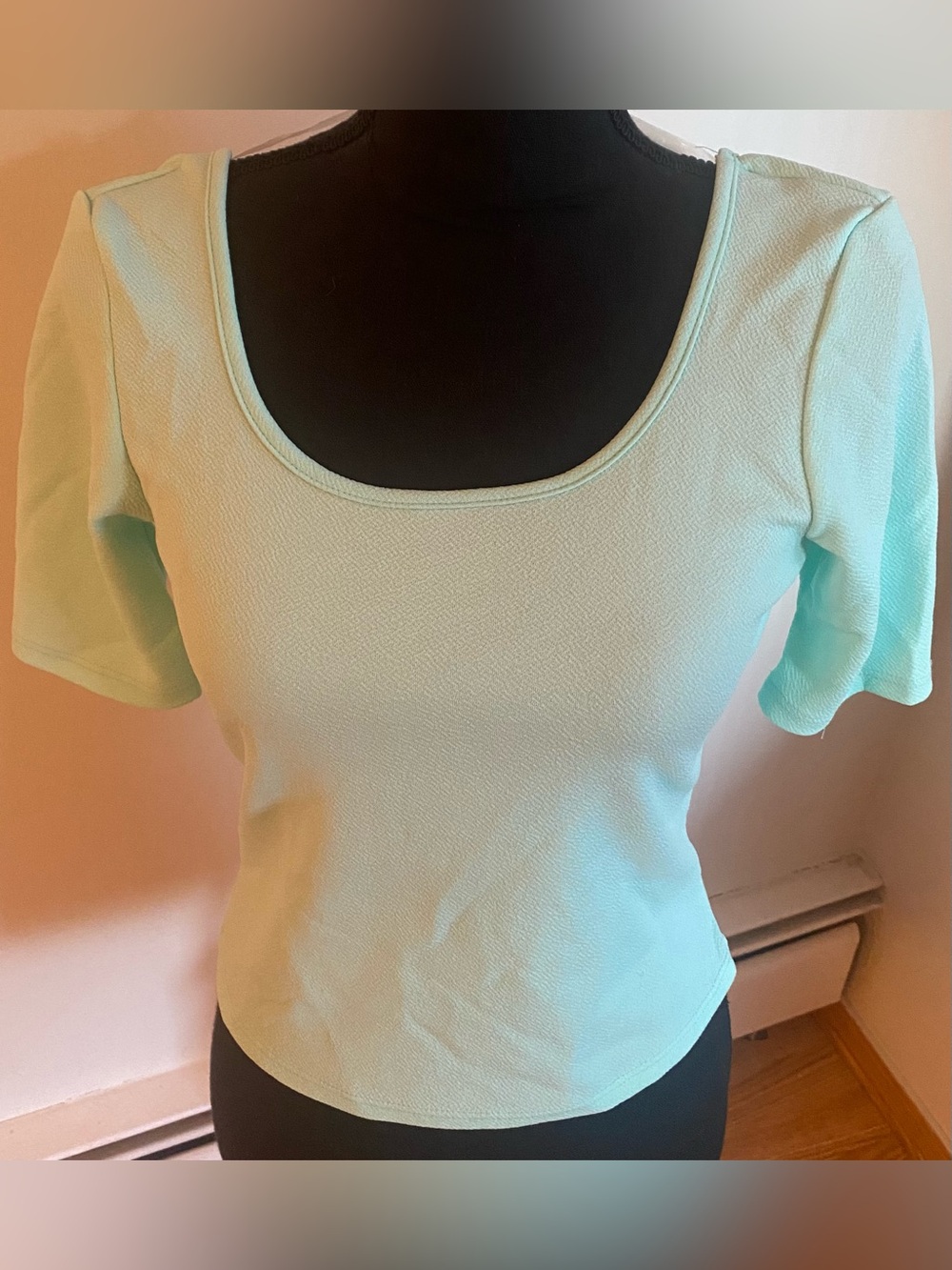 About A Girl NWT Textured Short Sleeve Mint Scoop Neck Crop Top Size Medium